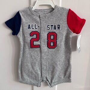 Carter's Baby Gray Romper with Red and Blue Sleeves